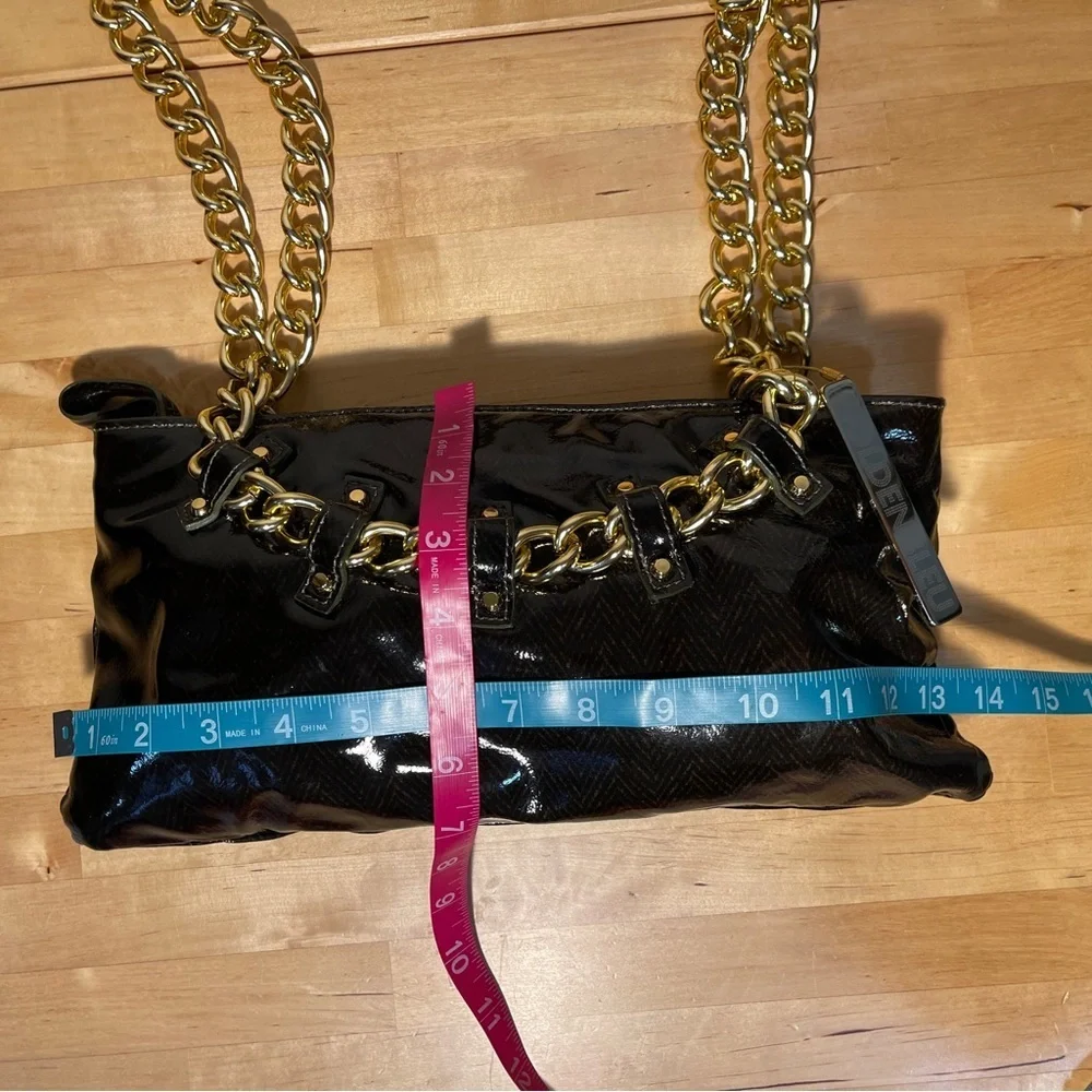 GOLDENBLEU Patent Leather Chain Strap Shoulder Bag Y2K Statement Purse